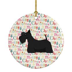 2.8 x 2.8 in. Unisex Scottish Terrier Merry Christmas Ceramic Ornament, Multi Color