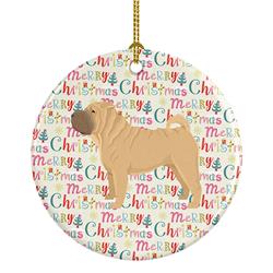 2.8 x 2.8 in. Unisex Shar Pei Merry Christmas Ceramic Ornament, Multi Color