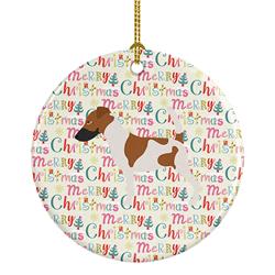 2.8 x 2.8 in. Unisex Smooth Fox Terrier Merry Christmas Ceramic Ornament, Multi Color
