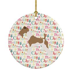 2.8 x 2.8 in. Unisex Wire Fox Terrier Merry Christmas Ceramic Ornament, Multi Color