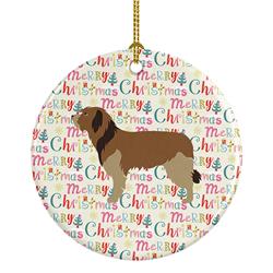 2.8 x 2.8 in. Unisex Catalan Sheepdog Merry Christmas Ceramic Ornament, Multi Color