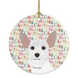 2.8 x 2.8 in. Unisex Schnauzer White No.2 Christmas Ceramic Ornament