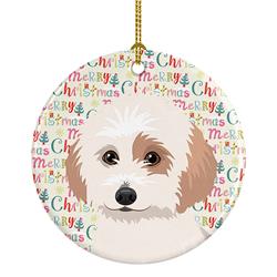 2.8 x 2.8 in. Unisex Shih-Tzu White & Red Christmas Ceramic Ornament