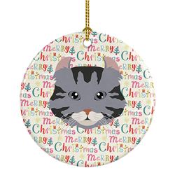 2.8 x 2.8 in. Unisex American Curl Cat Christmas Ceramic Ornament