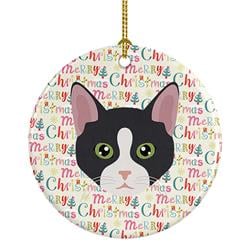 2.8 x 2.8 in. Unisex American Polydactyl Cat Christmas Ceramic Ornament