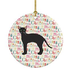 2.8 x 2.8 in. Unisex Black German Rex Cat Christmas Ceramic Ornament