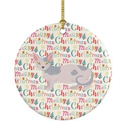2.8 x 2.8 in. Unisex Minskin Cat Christmas Ceramic Ornament
