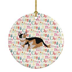 2.8 x 2.8 in. Unisex Munchkin Cat Christmas Ceramic Ornament