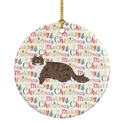 2.8 x 2.8 in. Unisex Norwegian Forest Cat Christmas Ceramic Ornament