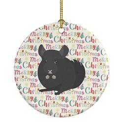 2.8 x 2.8 in. Unisex Charcoal Chinchilla Christmas Ceramic Ornament