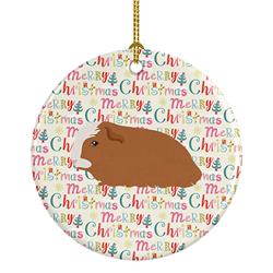2.8 x 2.8 in. Unisex Crested Guinea Pig Christmas Ceramic Ornament