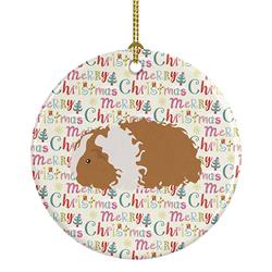 2.8 x 2.8 in. Unisex Texel Guinea Pig Christmas Ceramic Ornament