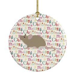 2.8 x 2.8 in. Unisex Grey Domestic Mouse Christmas Ceramic Ornament