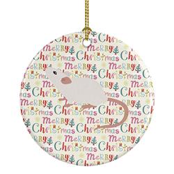 2.8 x 2.8 in. Unisex White Domestic Mouse Christmas Ceramic Ornament