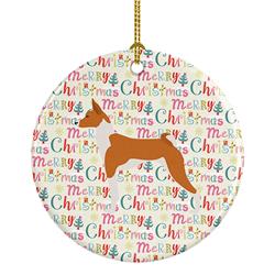 2.8 x 2.8 in. Unisex Basenji Merry Christmas Ceramic Ornament, Multi Color
