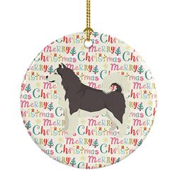 2.8 x 2.8 in. Unisex Alaskan Malamute Merry Christmas Ceramic Ornament, Multi Color