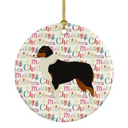 2.8 x 2.8 in. Unisex Australian Shepherd Merry Christmas Ceramic Ornament, Multi Color