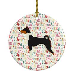2.8 x 2.8 in. Unisex Basenji Merry Christmas Ceramic Ornament, Multi Color
