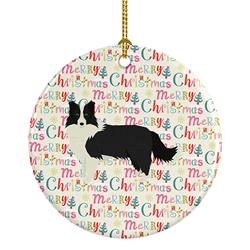 2.8 x 2.8 in. Unisex Border Collie Merry Christmas Ceramic Ornament, Multi Color