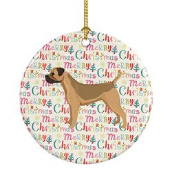 2.8 x 2.8 in. Unisex Border Terrier Merry Christmas Ceramic Ornament, Multi Color
