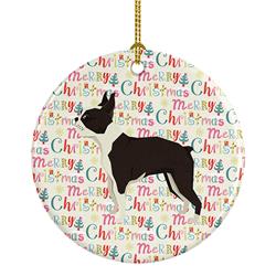 2.8 x 2.8 in. Unisex Boston Terrier Merry Christmas Ceramic Ornament, Multi Color