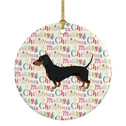 2.8 x 2.8 in. Unisex Dachshund Merry Christmas Ceramic Ornament, Multi Color