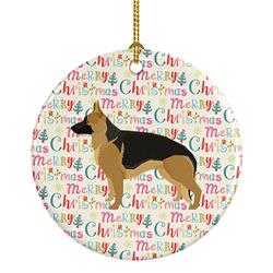 2.8 x 2.8 in. Unisex German Shepherd Merry Christmas Ceramic Ornament, Multi Color