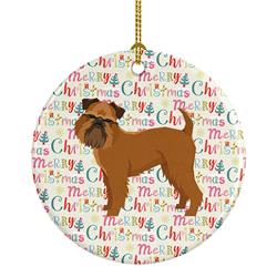 2.8 x 2.8 in. Unisex Brussels Griffon Merry Christmas Ceramic Ornament, Multi Color