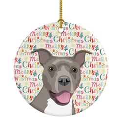 2.8 x 2.8 in. Unisex Pit Bull Blue No.1 Christmas Ceramic Ornament