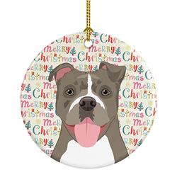2.8 x 2.8 in. Unisex Pit Bull Blue No.2 Christmas Ceramic Ornament