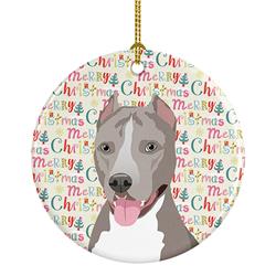 2.8 x 2.8 in. Unisex Pit Bull Blue No.5 Christmas Ceramic Ornament