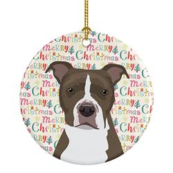 2.8 x 2.8 in. Unisex Pit Bull Blue No.6 Christmas Ceramic Ornament