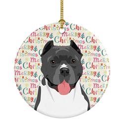 2.8 x 2.8 in. Unisex Pit Bull Blue No.7 Christmas Ceramic Ornament