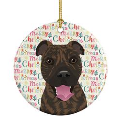 2.8 x 2.8 in. Unisex Pit Bull Brindle No.1 Christmas Ceramic Ornament