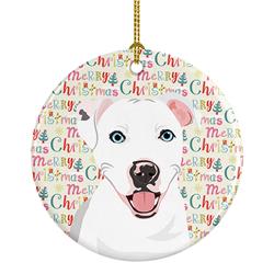 2.8 x 2.8 in. Unisex Pit Bull White No.1 Christmas Ceramic Ornament