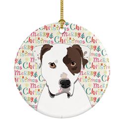 2.8 x 2.8 in. Unisex Pit Bull White No.2 Christmas Ceramic Ornament