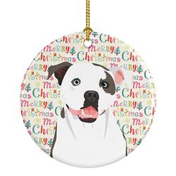 2.8 x 2.8 in. Unisex Pit Bull White No.3 Christmas Ceramic Ornament