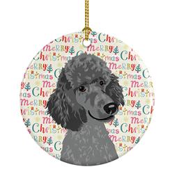 2.8 x 2.8 in. Unisex Poodle Standard Gray Christmas Ceramic Ornament