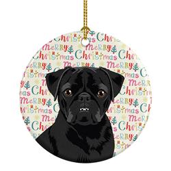 2.8 x 2.8 in. Unisex Pug Black No.2 Christmas Ceramic Ornament