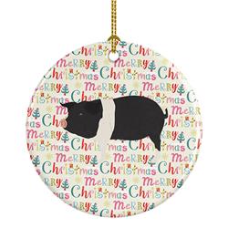 2.8 x 2.8 in. Unisex Hampshire Pig Christmas Ceramic Ornament