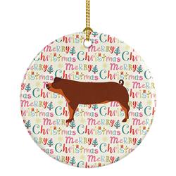 2.8 x 2.8 in. Unisex Duroc Pig Christmas Ceramic Ornament