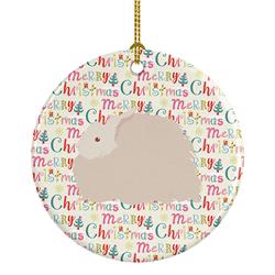 2.8 x 2.8 in. Unisex Fluffy Angora Rabbit Christmas Ceramic Ornament