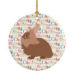 2.8 x 2.8 in. Unisex Lionhead Rabbit Christmas Ceramic Ornament