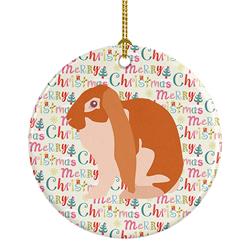 2.8 x 2.8 in. Unisex English Lop Rabbit Christmas Ceramic Ornament