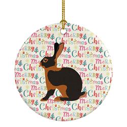 2.8 x 2.8 in. Unisex Tan Rabbit Christmas Ceramic Ornament
