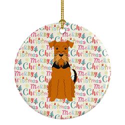 2.8 x 2.8 in. Unisex Merry Christmas Airedale Ceramic Ornament, Multi Color
