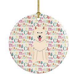 2.8 x 2.8 in. Unisex Merry Christmas White German Shepherd Ceramic Ornament, Multi Color