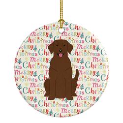 2.8 x 2.8 in. Unisex Merry Christmas Chocolate Labrador Ceramic Ornament, Multi Color