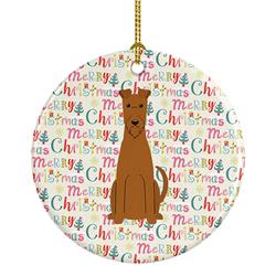 2.8 x 2.8 in. Unisex Merry Christmas Irish Terrier Ceramic Ornament, Multi Color
