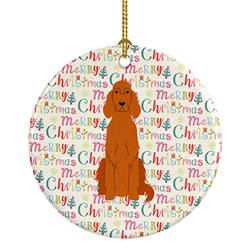 2.8 x 2.8 in. Unisex Merry Christmas Irish Setter Ceramic Ornament, Multi Color